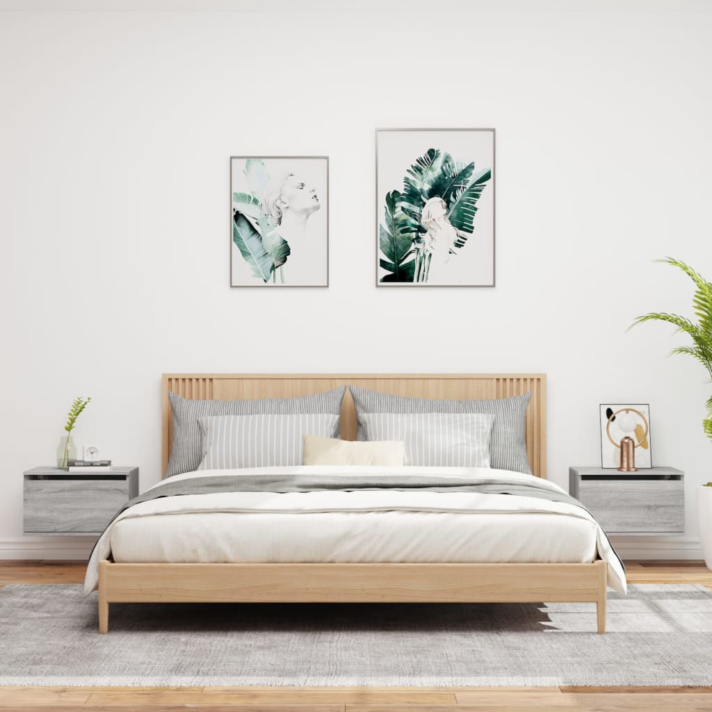 Nachtkastjes met LED's 2 st wandgemonteerd grijs sonoma eiken is nu te koop bij PeponiXL, paradijselijk wonen!