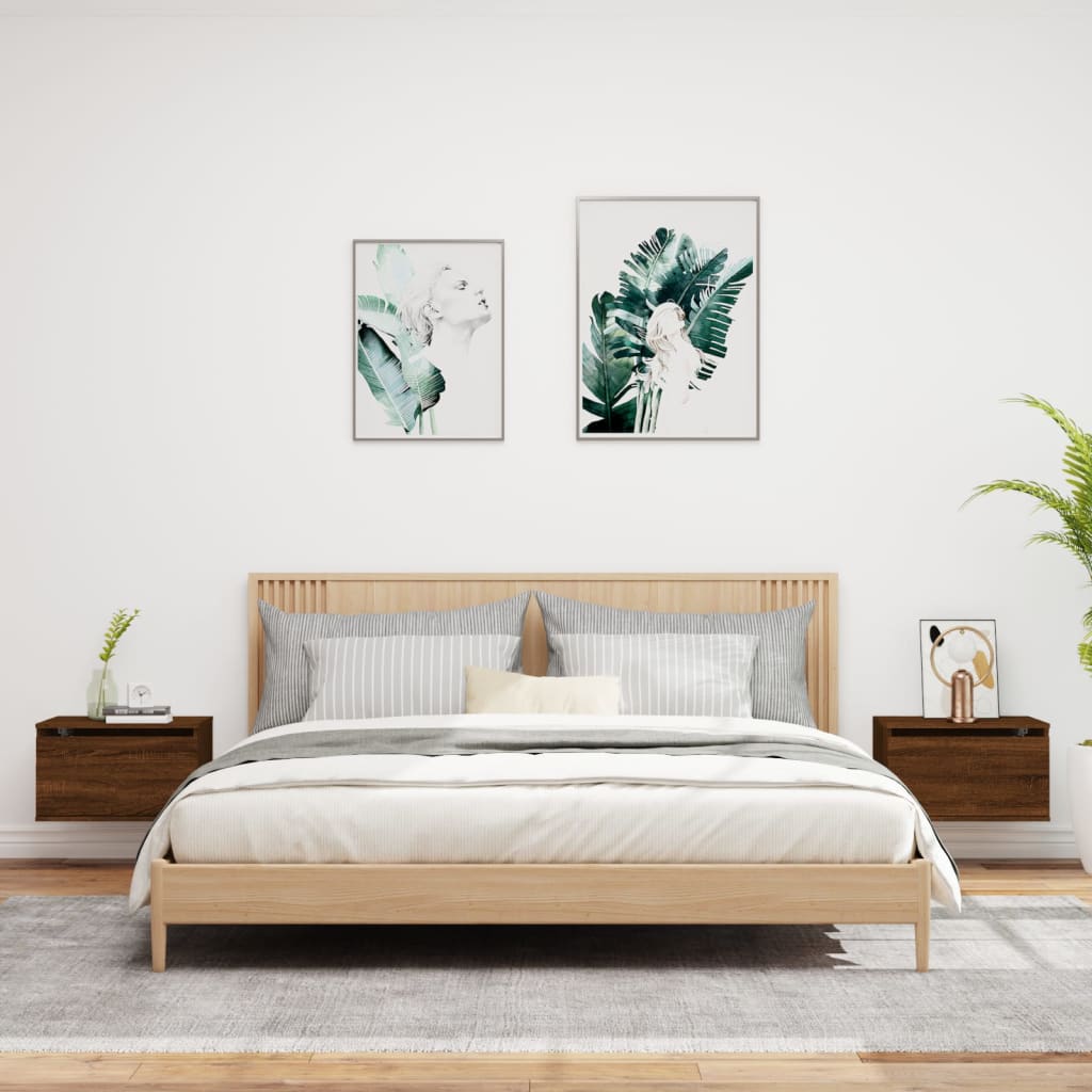 Nachtkastjes met LED's 2 st wandgemonteerd bruin eikenkleur is nu te koop bij PeponiXL, paradijselijk wonen!