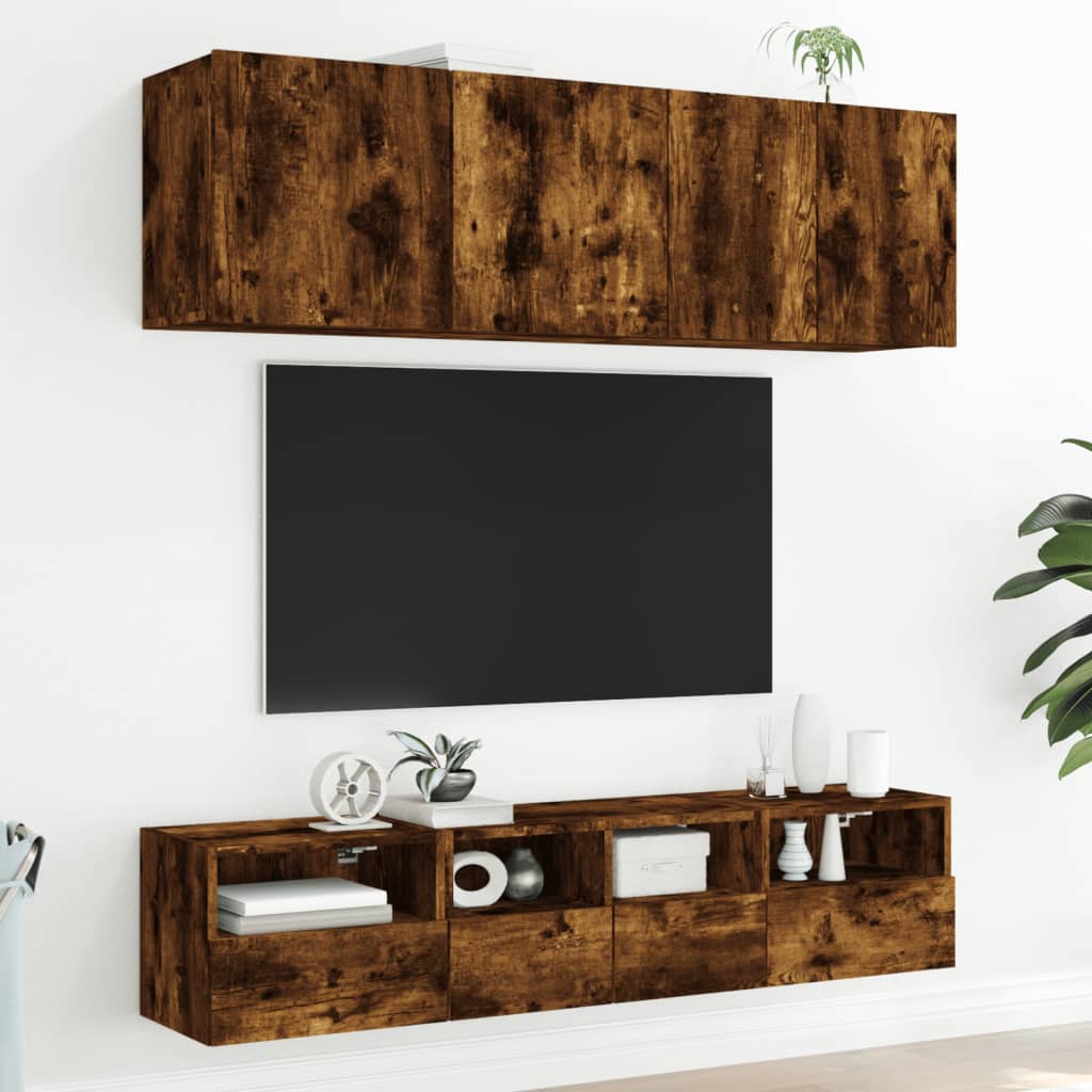 Tv-wandmeubels 2 st 40x30x30 cm bewerkt hout gerookt eikenkleur is nu te koop bij PeponiXL, paradijselijk wonen!