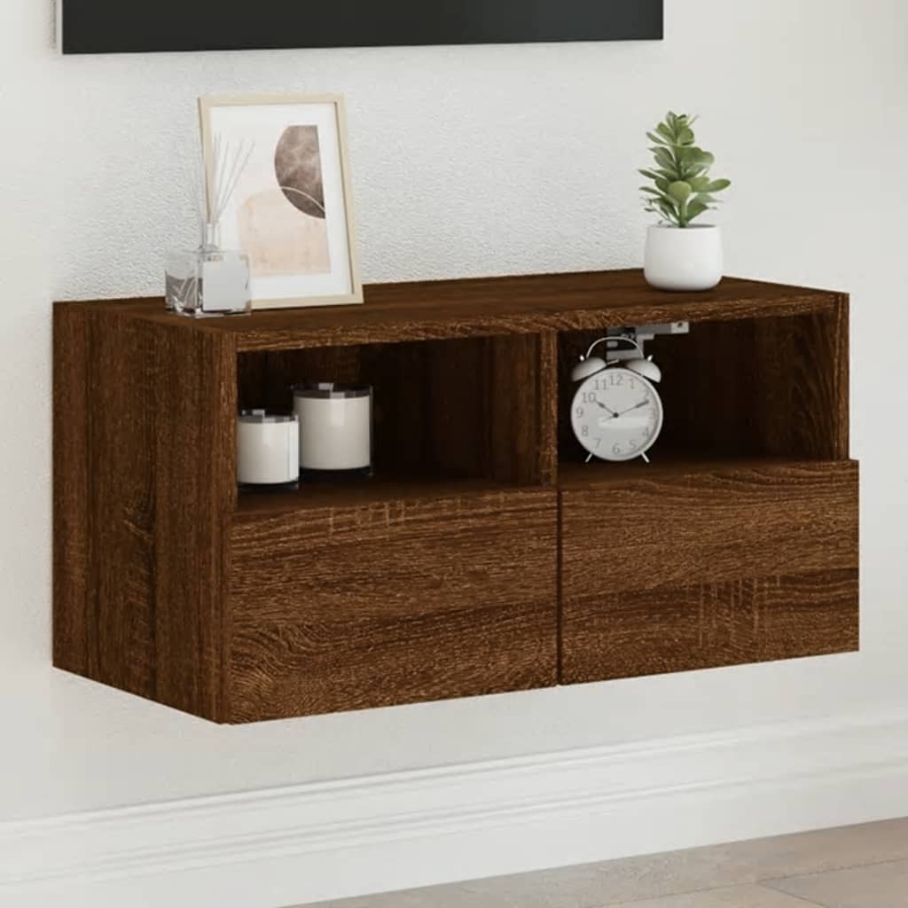 Tv-wandmeubel 60x30x30 cm bewerkt hout bruin eikenkleur is nu te koop bij PeponiXL, paradijselijk wonen!