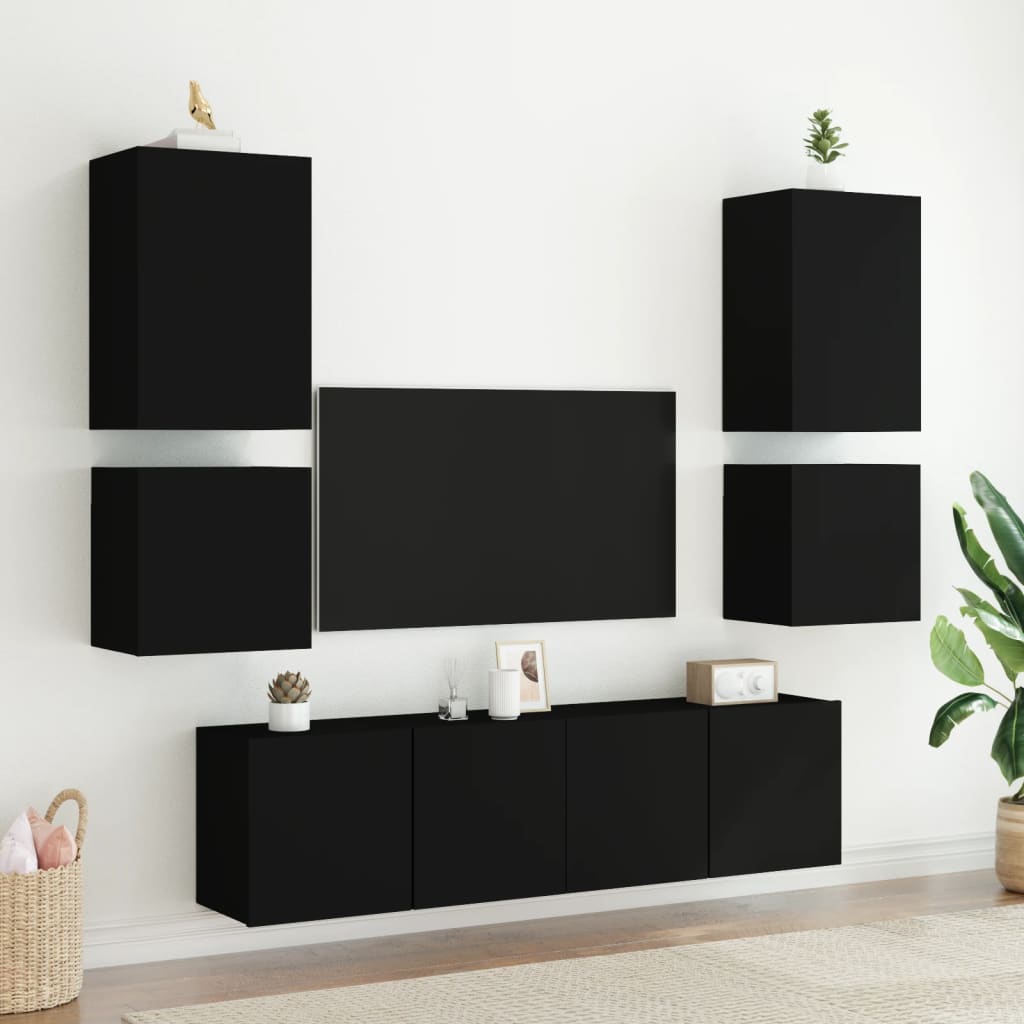 Tv-wandmeubels 2 st 40,5x30x40 cm bewerkt hout zwart is nu te koop bij PeponiXL, paradijselijk wonen!