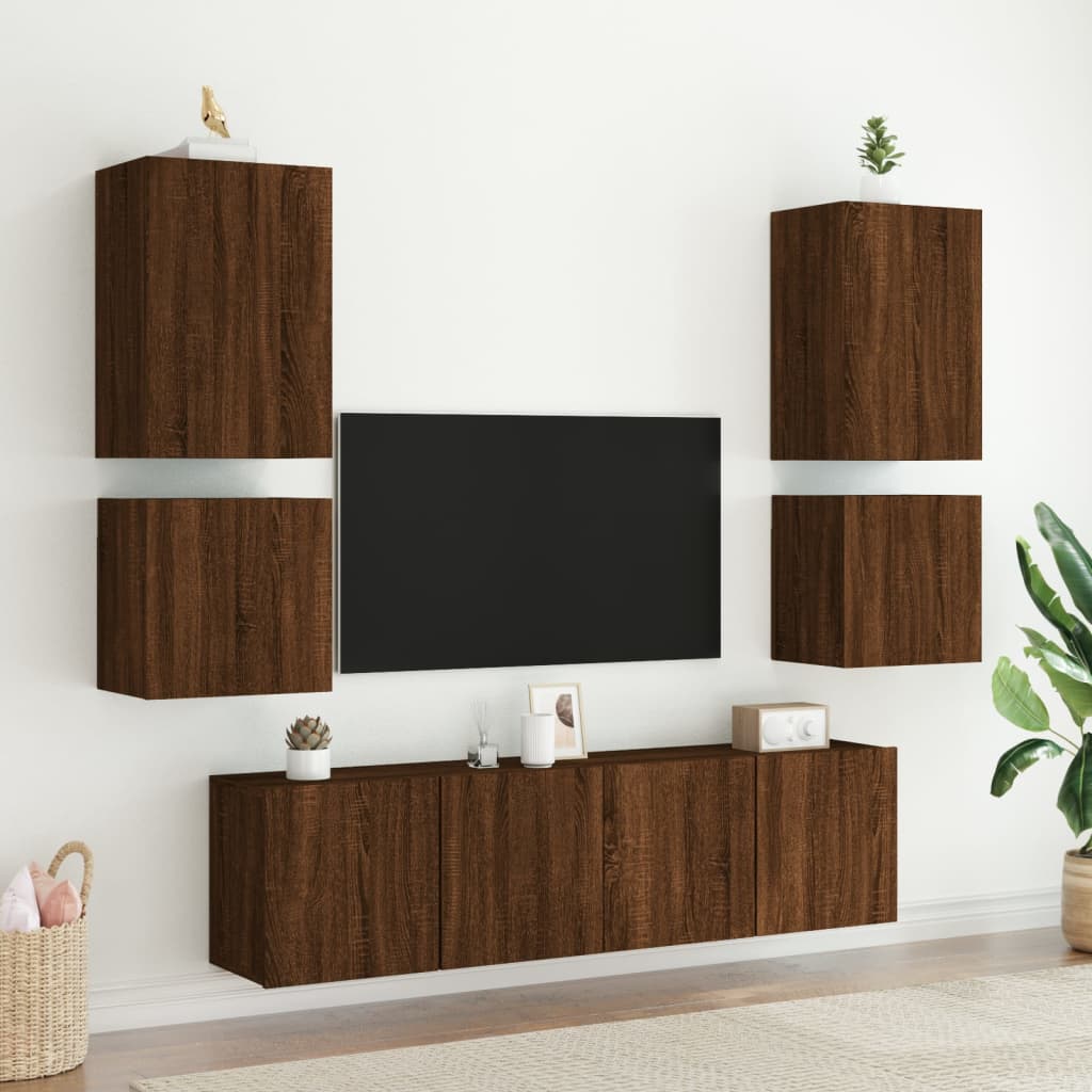 Tv-wandmeubels 2 st 40,5x30x40 cm bewerkt hout bruineikenkleur is nu te koop bij PeponiXL, paradijselijk wonen!