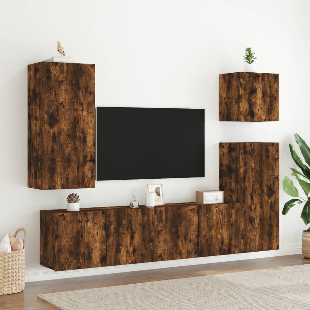 Tv-wandmeubel 40,5x30x90 cm bewerkt hout gerookt eikenkleurig is nu te koop bij PeponiXL, paradijselijk wonen!