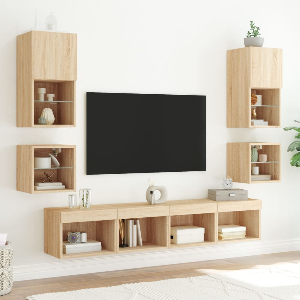Tv-wandmeubels met LED 2 st 30x28,5x30 cm sonoma eikenkleurig is nu te koop bij PeponiXL, paradijselijk wonen!