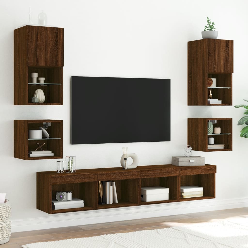 Tv-wandmeubels met LED 2 st 30x28,5x30 cm bruin eikenkleur is nu te koop bij PeponiXL, paradijselijk wonen!