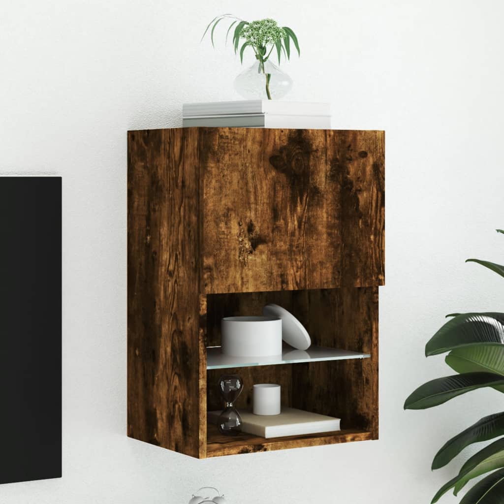 Tv-meubel LED-verlichting 40,5x30x60 cm gerookt eikenkleurig is nu te koop bij PeponiXL, paradijselijk wonen!