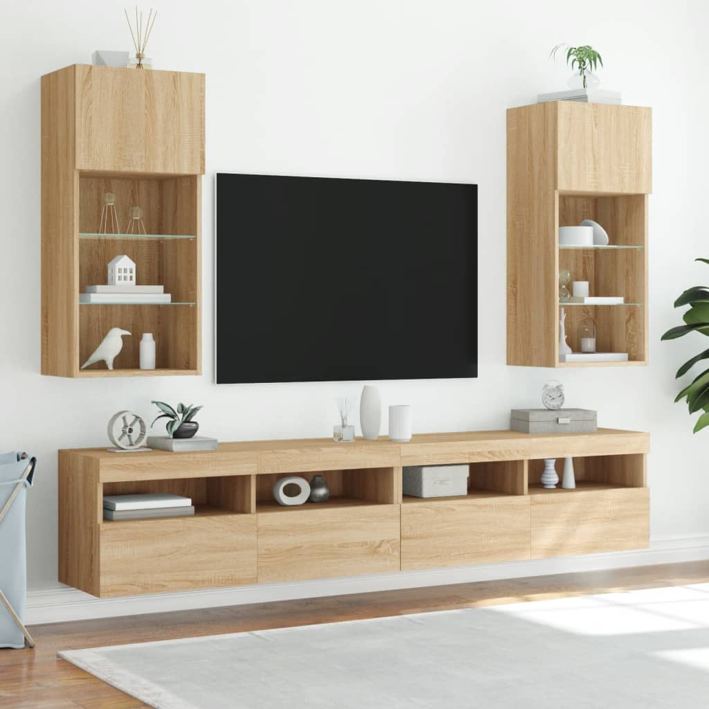 Tv-meubel met LED-verlichting 40,5x30x90 cm sonoma eikenkleurig is nu te koop bij PeponiXL, paradijselijk wonen!