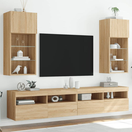 Tv-meubels met LED-verlichting 2 st 40,5x30x90 cm sonoma eiken is nu te koop bij PeponiXL, paradijselijk wonen!