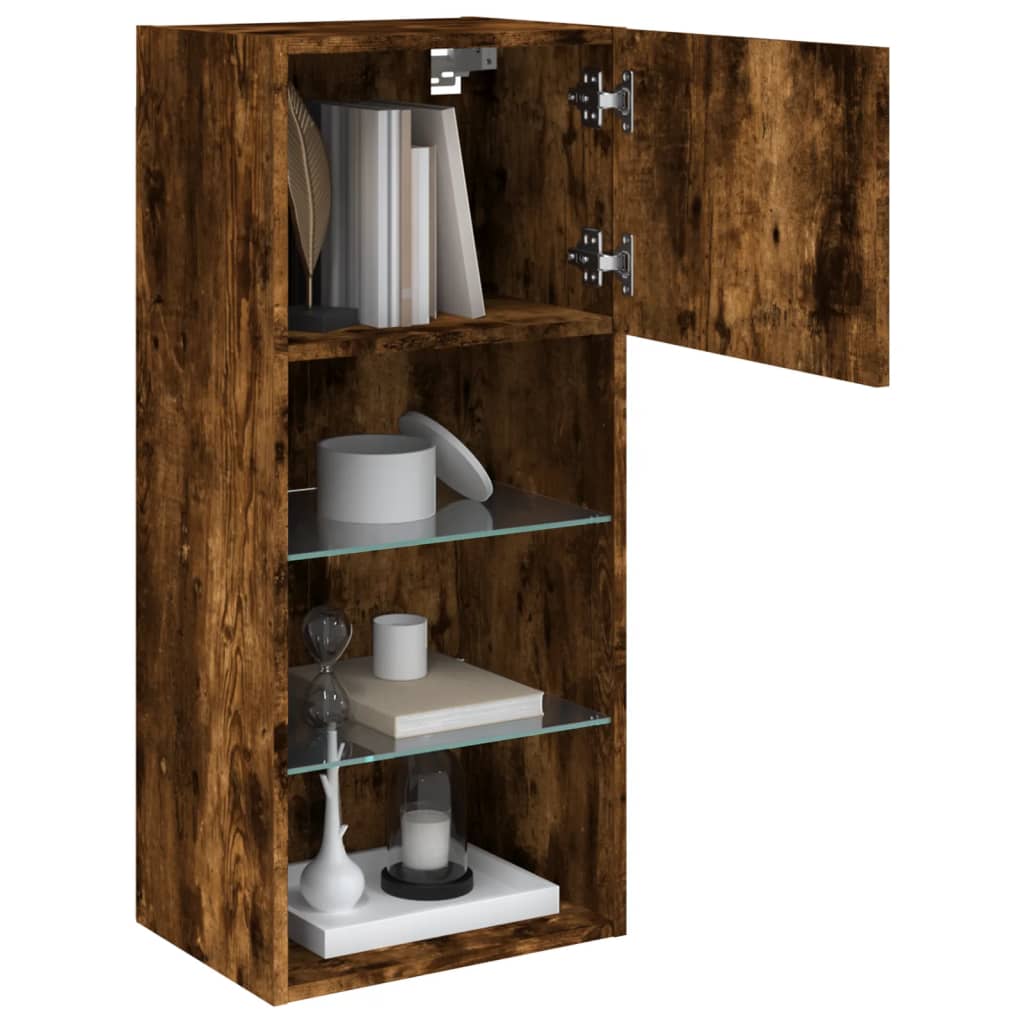 Tv-meubel met LED-verlichting 40,5x30x90 cm gerookt eikenkleur is nu te koop bij PeponiXL, paradijselijk wonen!