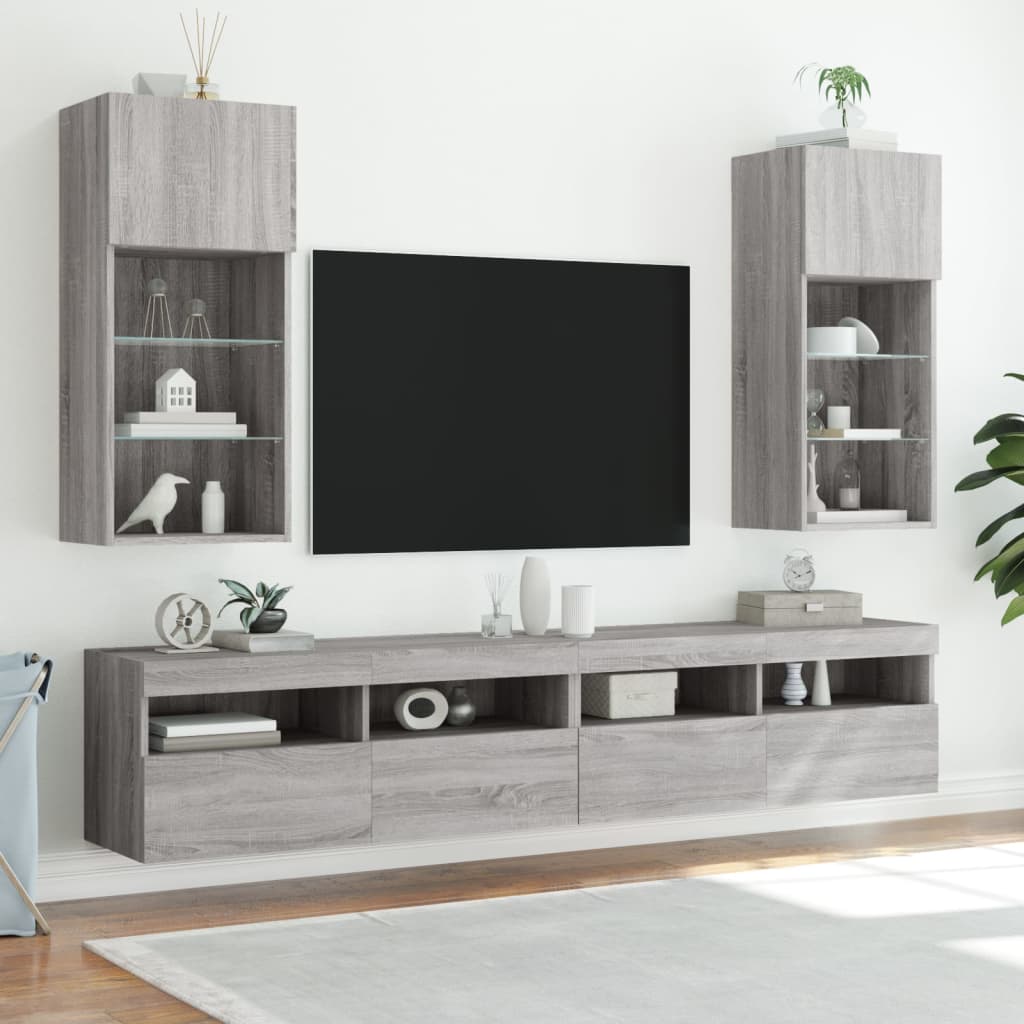 Tv-meubel met LED-verlichting 40,5x30x90 cm grijs sonoma eiken is nu te koop bij PeponiXL, paradijselijk wonen!