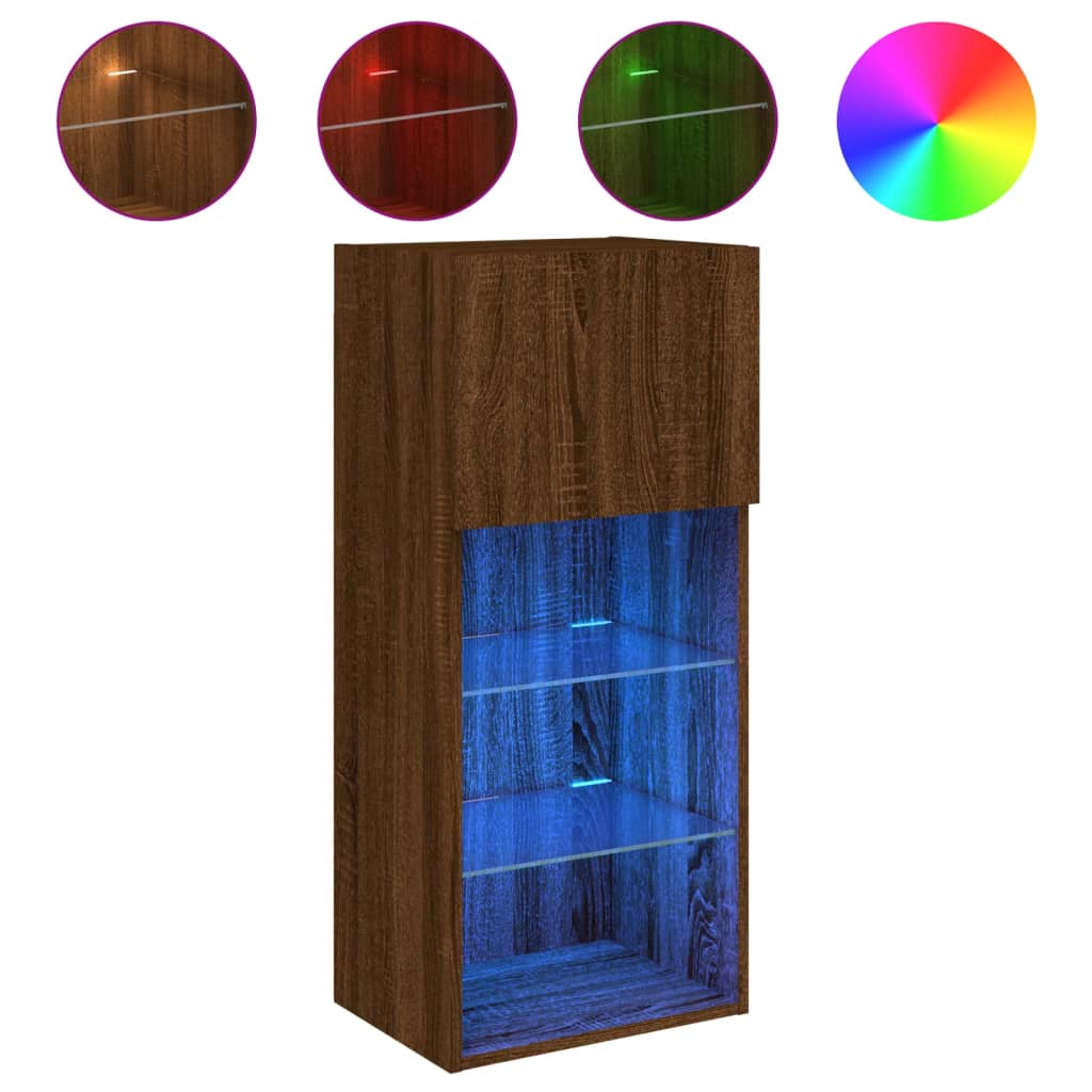 Tv-meubel met LED-verlichting 40,5x30x90 cm bruin eikenkleur is nu te koop bij PeponiXL, paradijselijk wonen!