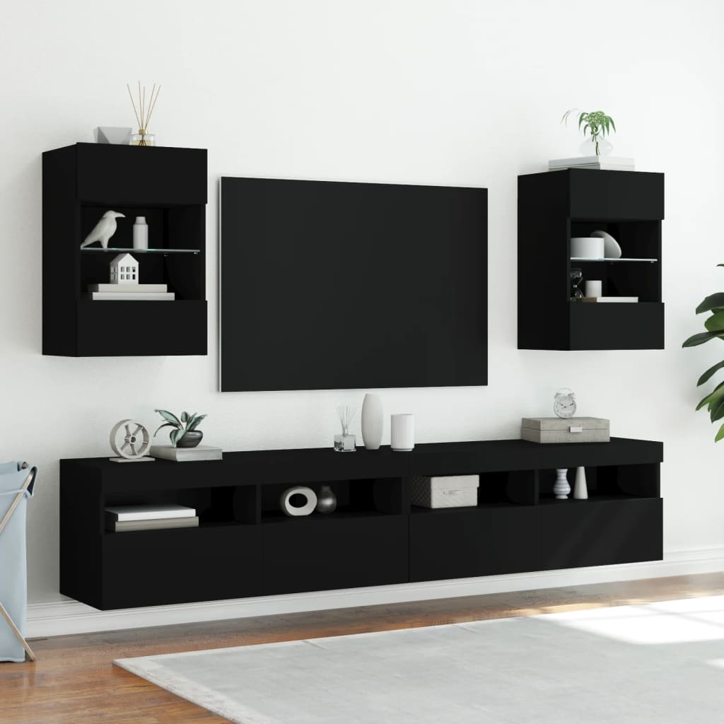 Tv-wandmeubel met LED-verlichting 40x30x60,5 cm zwart is nu te koop bij PeponiXL, paradijselijk wonen!