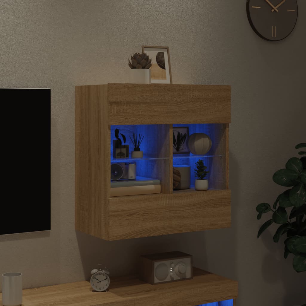 Tv-wandmeubel met LED-verlichting 58,5x30x60,5 cm sonoma eiken is nu te koop bij PeponiXL, paradijselijk wonen!
