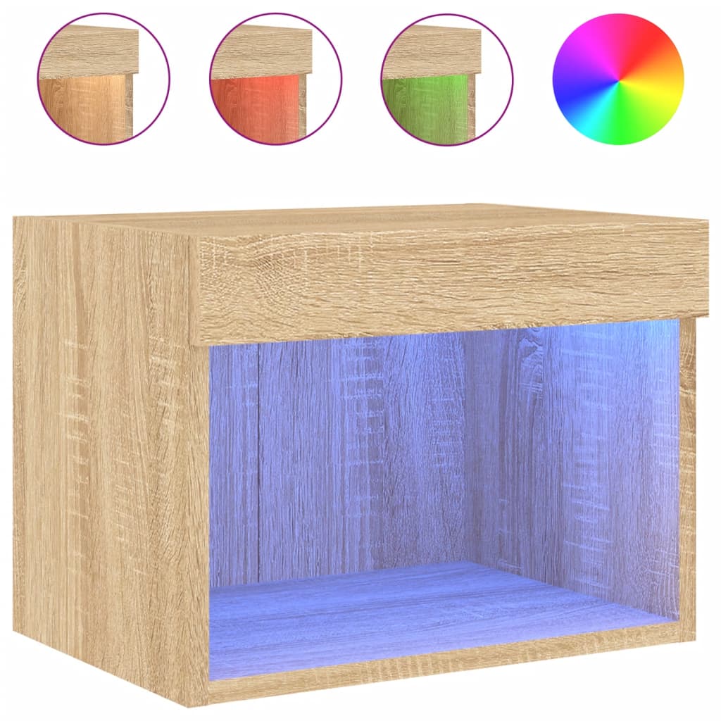 Nachtkastje met LED's wandgemonteerd sonoma eikenkleurig is nu te koop bij PeponiXL, paradijselijk wonen!