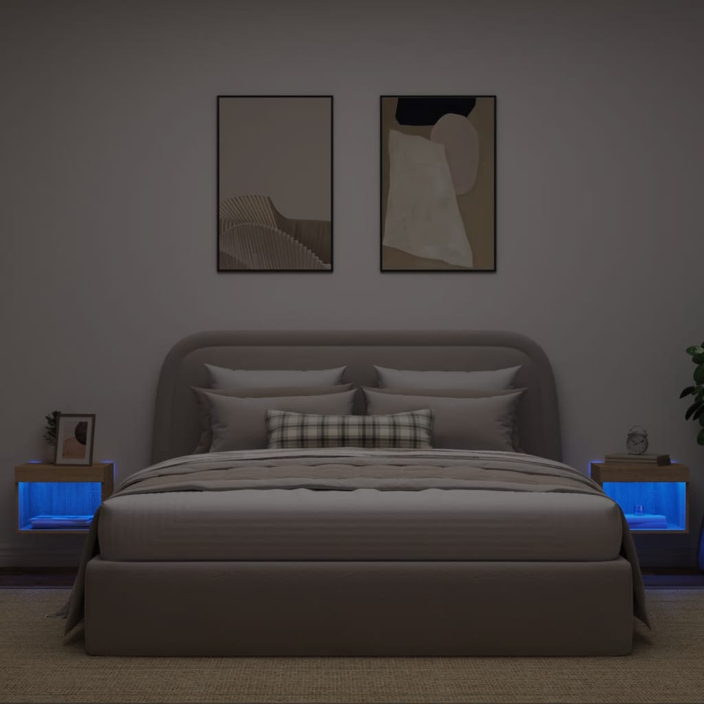 Nachtkastjes met LED's 2 st wandgemonteerd sonoma eikenkleurig is nu te koop bij PeponiXL, paradijselijk wonen!