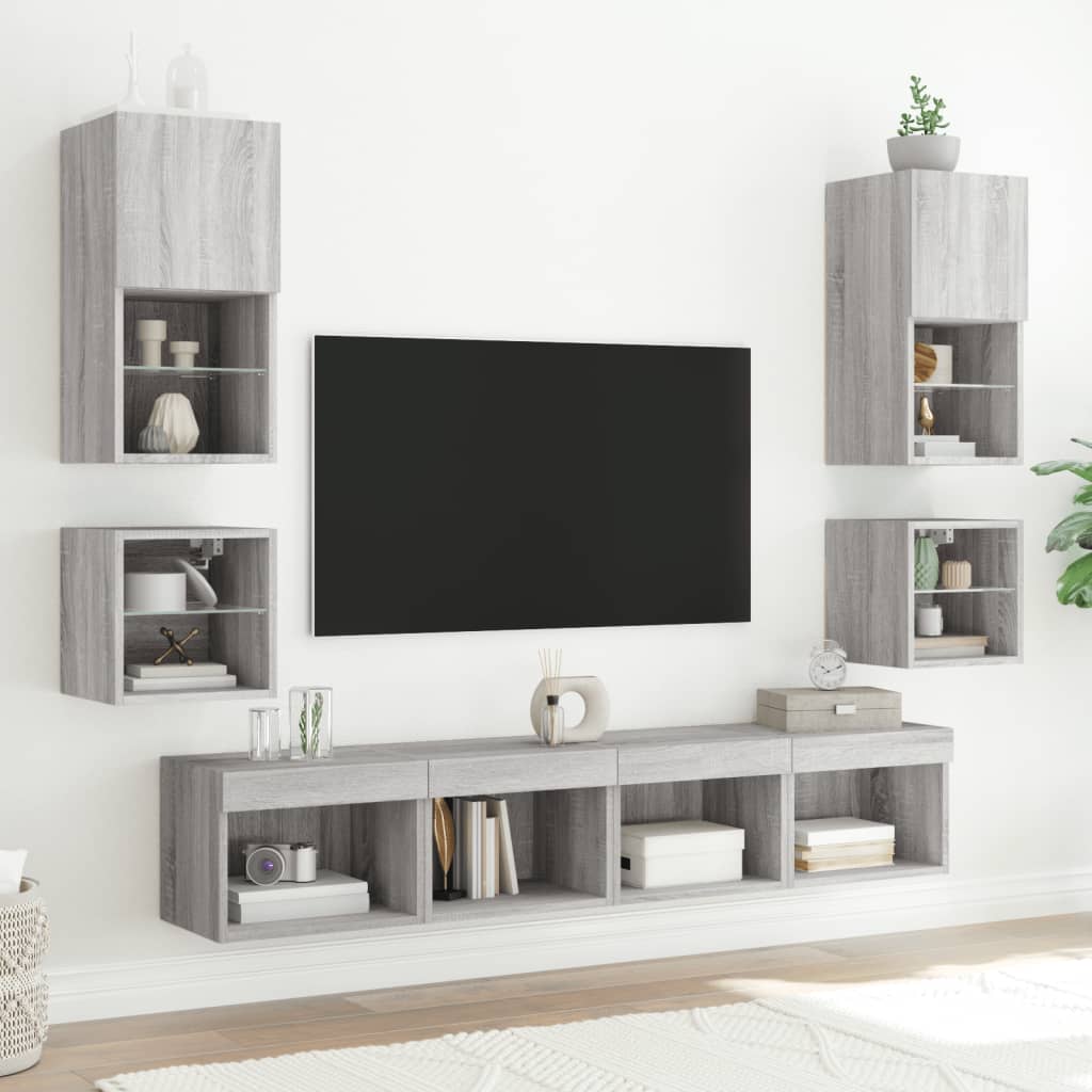 Nachtkastje met LED's wandgemonteerd grijs sonoma eikenkleurig is nu te koop bij PeponiXL, paradijselijk wonen!