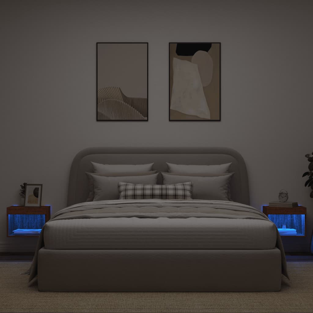 Nachtkastjes met LED's 2 st wandgemonteerd bruin eikenkleur is nu te koop bij PeponiXL, paradijselijk wonen!