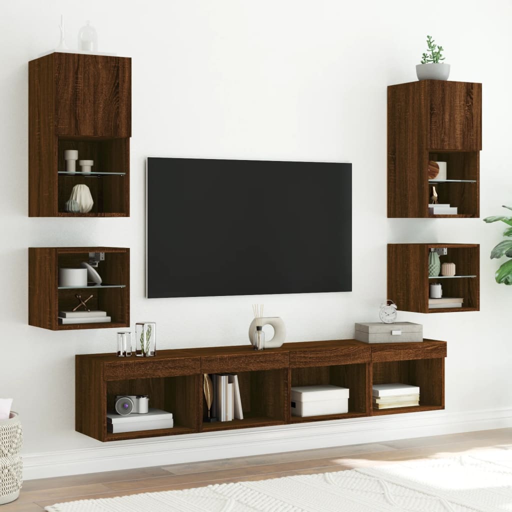 Nachtkastjes met LED's 2 st wandgemonteerd bruin eikenkleur is nu te koop bij PeponiXL, paradijselijk wonen!