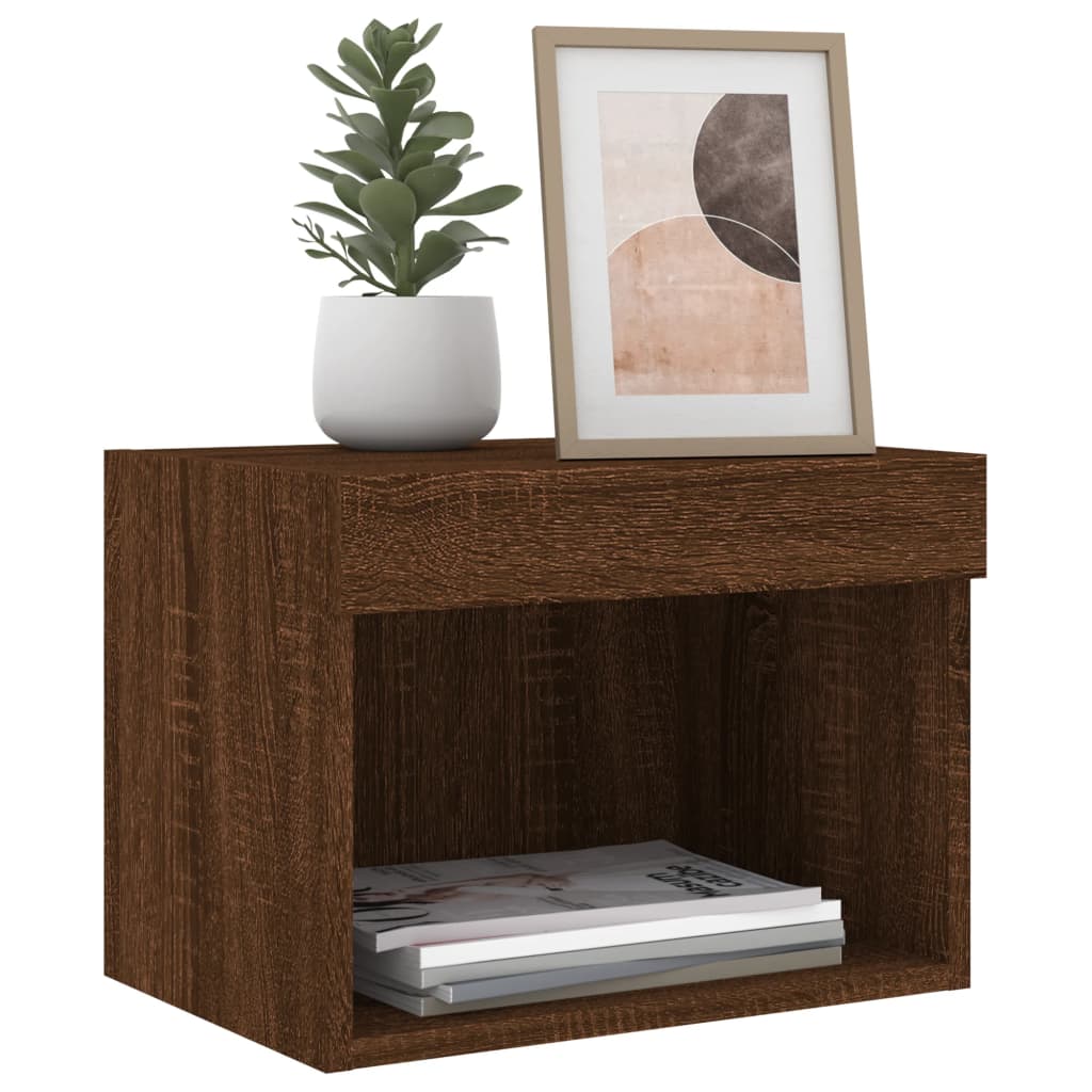 Nachtkastjes met LED's 2 st wandgemonteerd bruin eikenkleur is nu te koop bij PeponiXL, paradijselijk wonen!