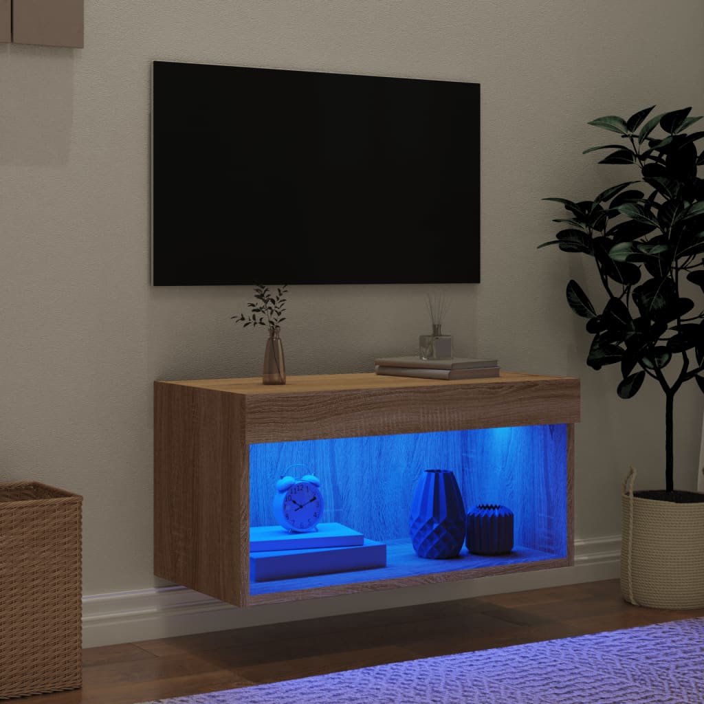 Tv-meubel met LED-verlichting 60x30x30 cm sonoma eikenkleurig is nu te koop bij PeponiXL, paradijselijk wonen!