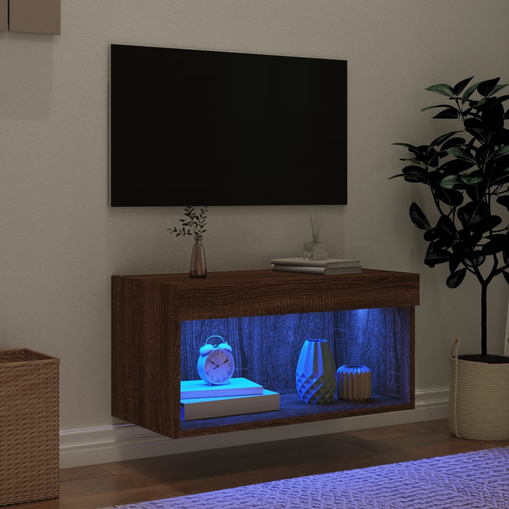Tv-meubel met LED-verlichting 60x30x30 cm bruin eikenkleur is nu te koop bij PeponiXL, paradijselijk wonen!
