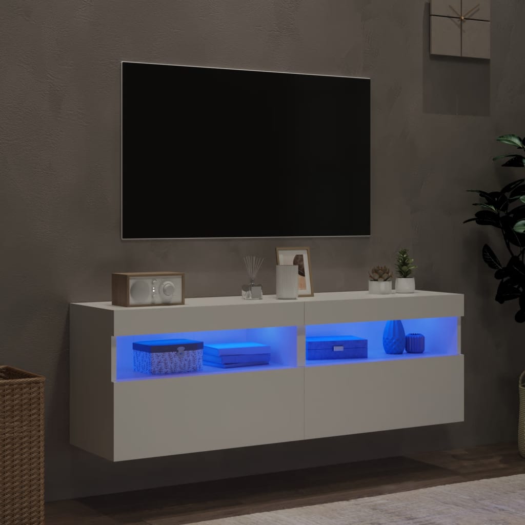 Tv-wandmeubels met LED-verlichting 2 st 60x30x40 cm wit is nu te koop bij PeponiXL, paradijselijk wonen!