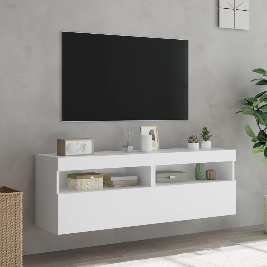 Tv-wandmeubels met LED-verlichting 2 st 60x30x40 cm wit is nu te koop bij PeponiXL, paradijselijk wonen!