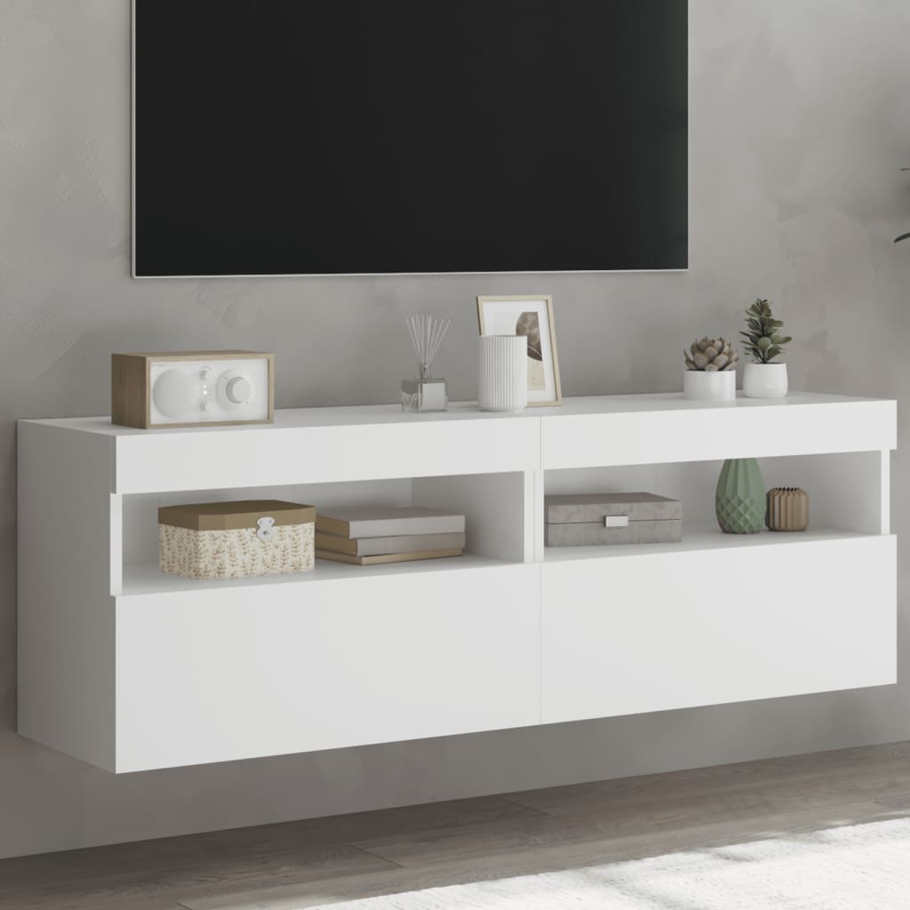 Tv-wandmeubels met LED-verlichting 2 st 60x30x40 cm wit is nu te koop bij PeponiXL, paradijselijk wonen!