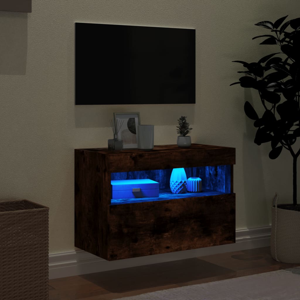 Tv-wandmeubel met LED-verlichting 60x30x40 cm gerookt eiken is nu te koop bij PeponiXL, paradijselijk wonen!