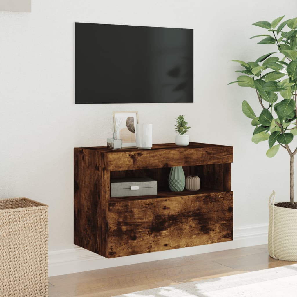 Tv-wandmeubel met LED-verlichting 60x30x40 cm gerookt eiken is nu te koop bij PeponiXL, paradijselijk wonen!