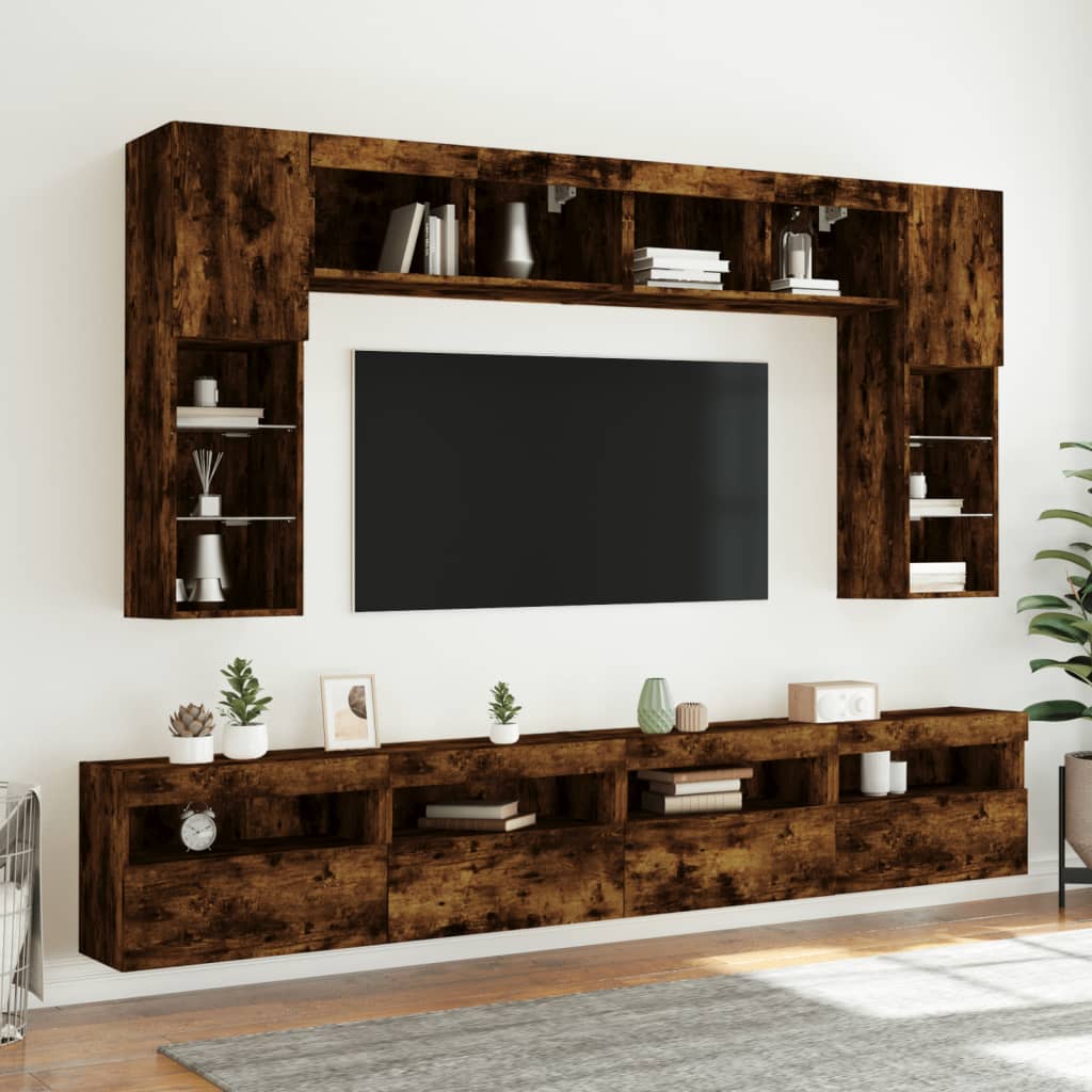 Tv-wandmeubel met LED-verlichting 60x30x40 cm gerookt eiken is nu te koop bij PeponiXL, paradijselijk wonen!