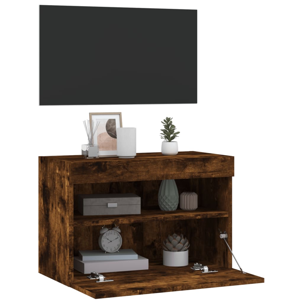 Tv-wandmeubel met LED-verlichting 60x30x40 cm gerookt eiken is nu te koop bij PeponiXL, paradijselijk wonen!