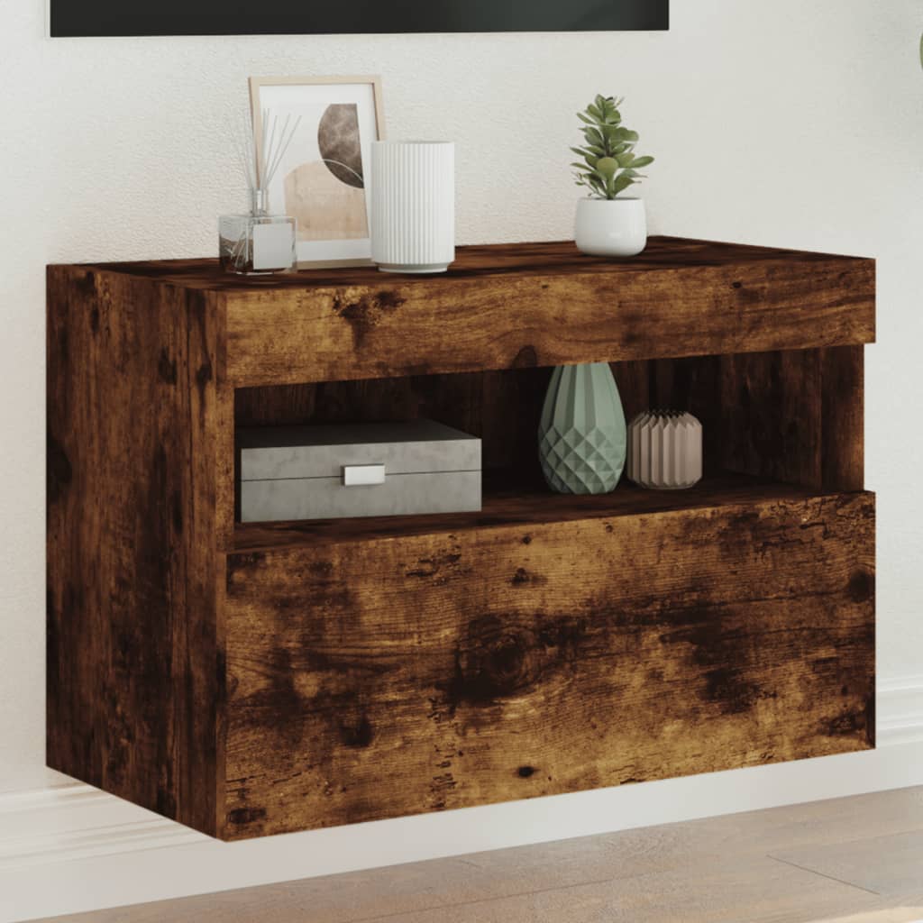 Tv-wandmeubel met LED-verlichting 60x30x40 cm gerookt eiken is nu te koop bij PeponiXL, paradijselijk wonen!