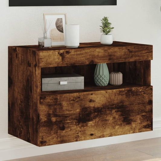 Tv-wandmeubel met LED-verlichting 60x30x40 cm gerookt eiken is nu te koop bij PeponiXL, paradijselijk wonen!