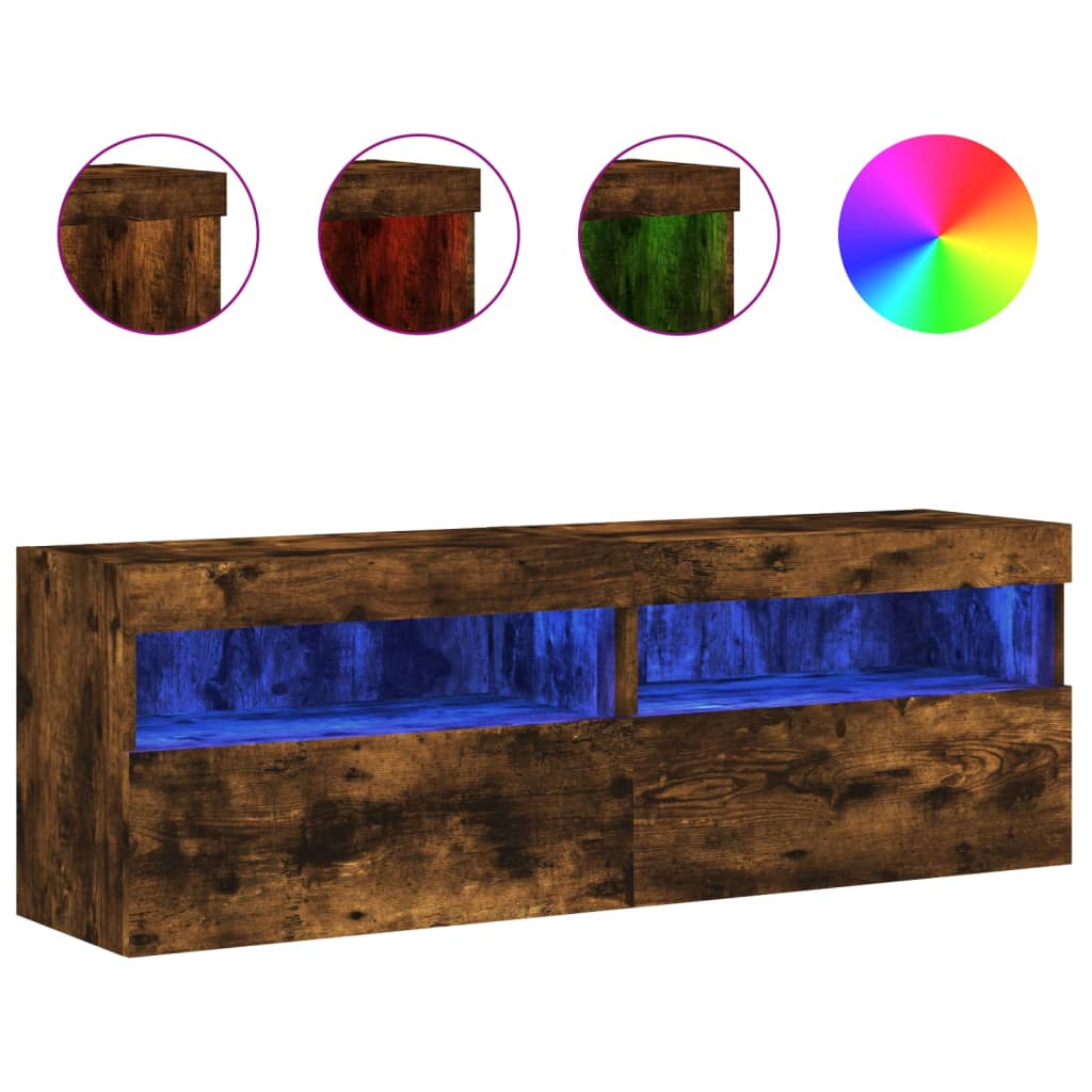 Tv-wandmeubels met LED 2 st 60x30x40 cm gerookt eikenkleurig is nu te koop bij PeponiXL, paradijselijk wonen!