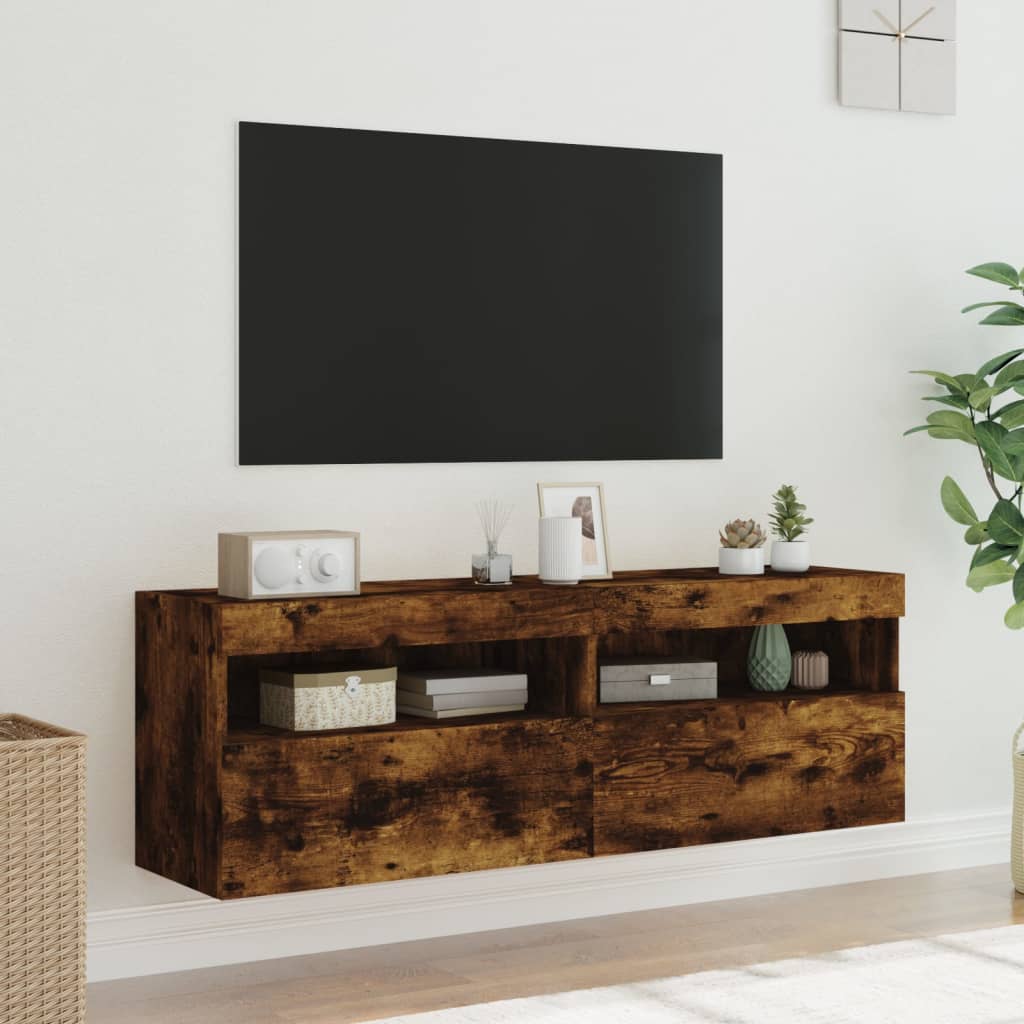 Tv-wandmeubels met LED 2 st 60x30x40 cm gerookt eikenkleurig is nu te koop bij PeponiXL, paradijselijk wonen!