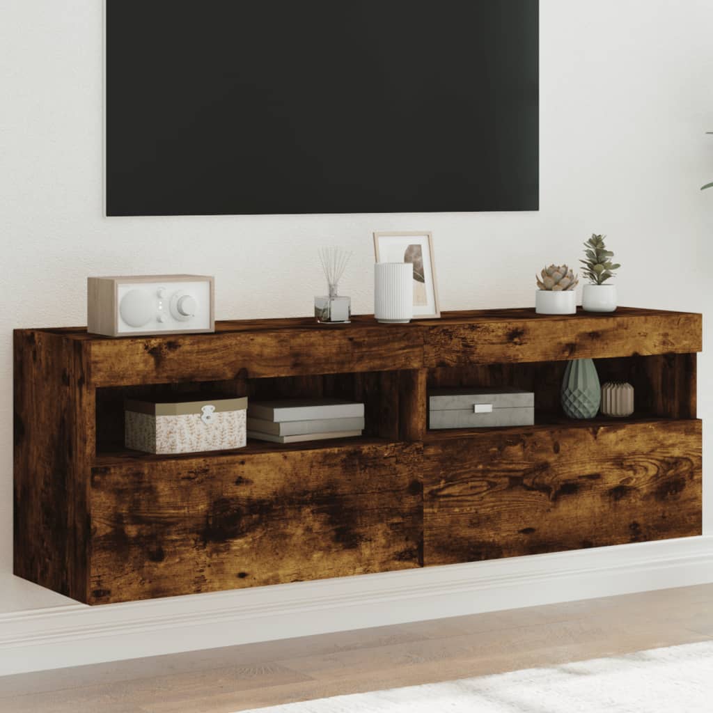 Tv-wandmeubels met LED 2 st 60x30x40 cm gerookt eikenkleurig is nu te koop bij PeponiXL, paradijselijk wonen!
