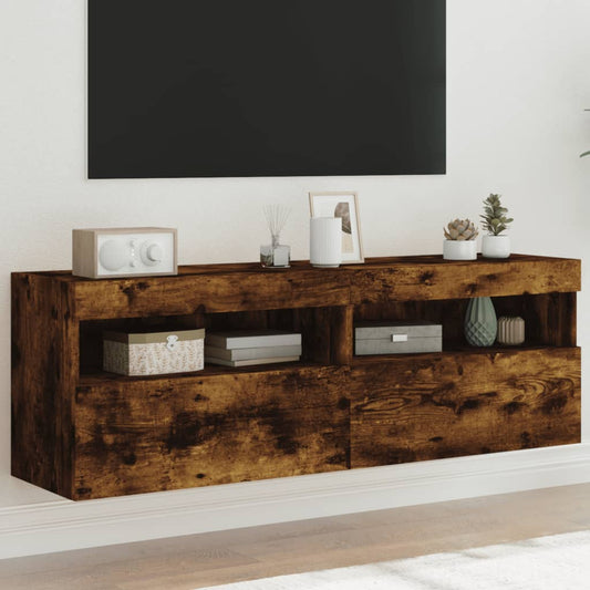 Tv-wandmeubels met LED 2 st 60x30x40 cm gerookt eikenkleurig is nu te koop bij PeponiXL, paradijselijk wonen!