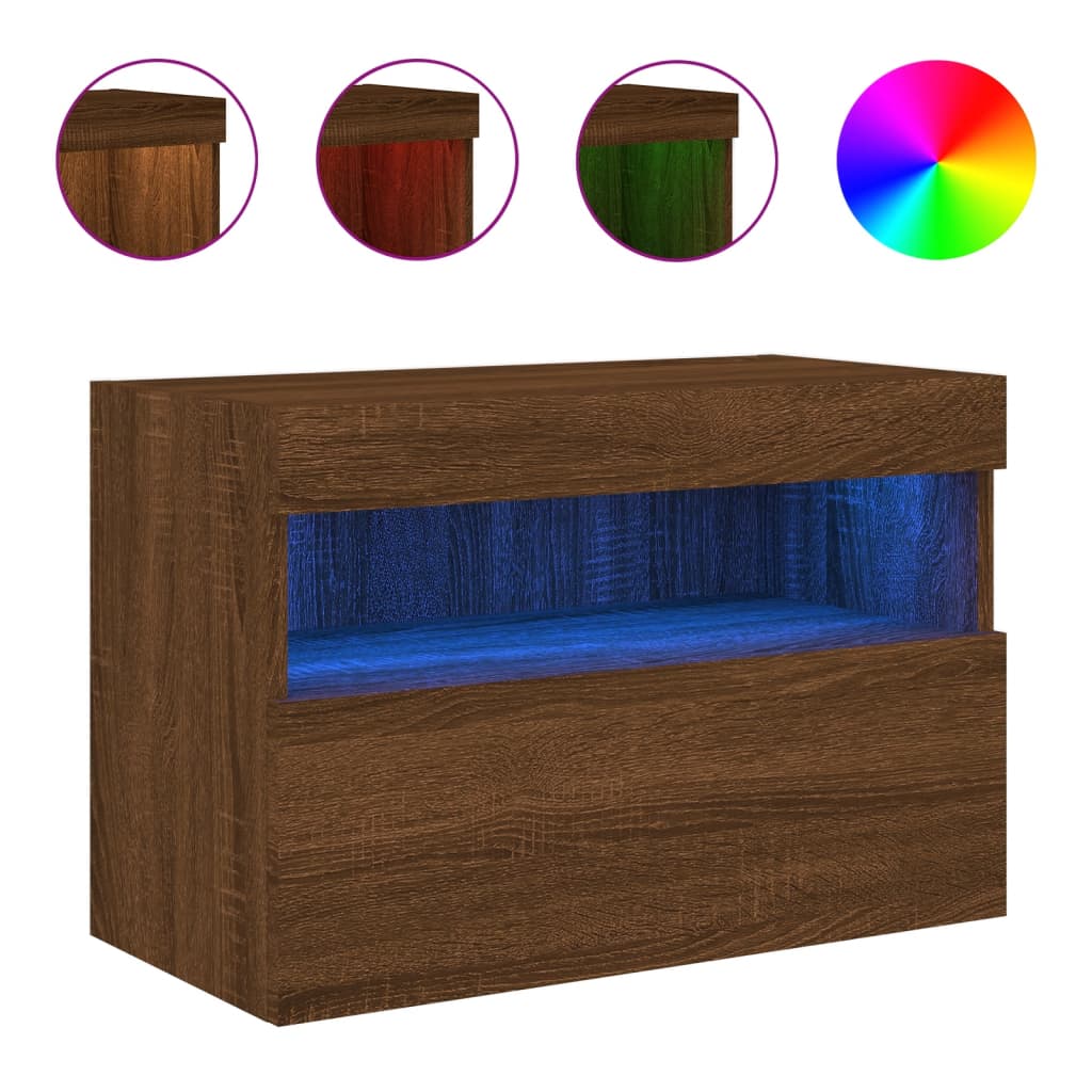 Tv-wandmeubel met LED-verlichting 60x30x40 cm bruin eikenkleur is nu te koop bij PeponiXL, paradijselijk wonen!