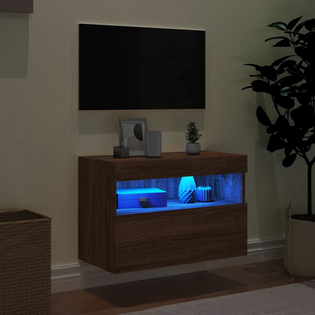 Tv-wandmeubel met LED-verlichting 60x30x40 cm bruin eikenkleur is nu te koop bij PeponiXL, paradijselijk wonen!