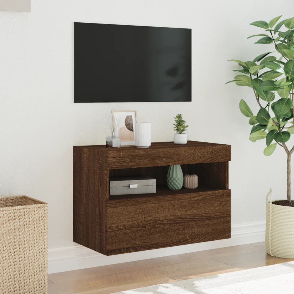 Tv-wandmeubel met LED-verlichting 60x30x40 cm bruin eikenkleur is nu te koop bij PeponiXL, paradijselijk wonen!