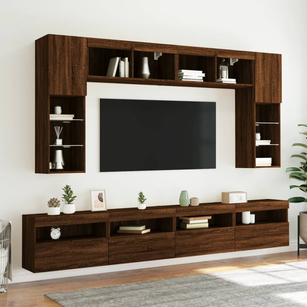 Tv-wandmeubel met LED-verlichting 60x30x40 cm bruin eikenkleur is nu te koop bij PeponiXL, paradijselijk wonen!