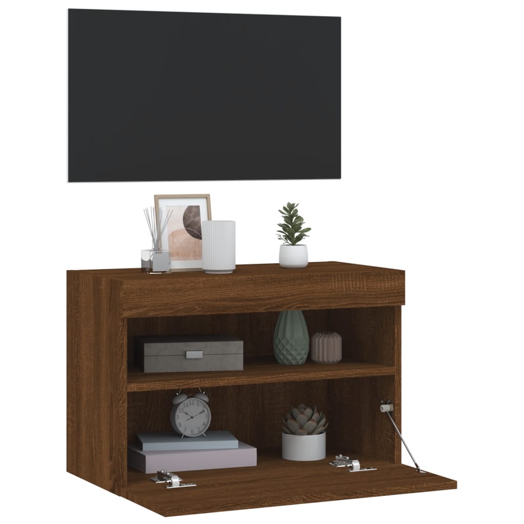 Tv-wandmeubel met LED-verlichting 60x30x40 cm bruin eikenkleur is nu te koop bij PeponiXL, paradijselijk wonen!