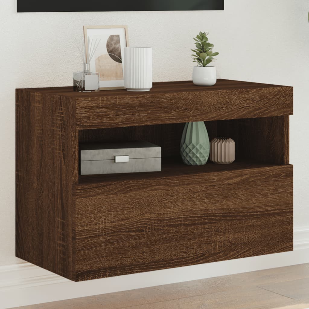 Tv-wandmeubel met LED-verlichting 60x30x40 cm bruin eikenkleur is nu te koop bij PeponiXL, paradijselijk wonen!