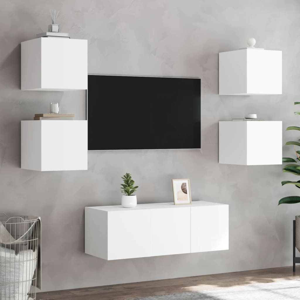 Tv-wandmeubels met LED-verlichting 2 st 30,5x35x30 cm wit is nu te koop bij PeponiXL, paradijselijk wonen!