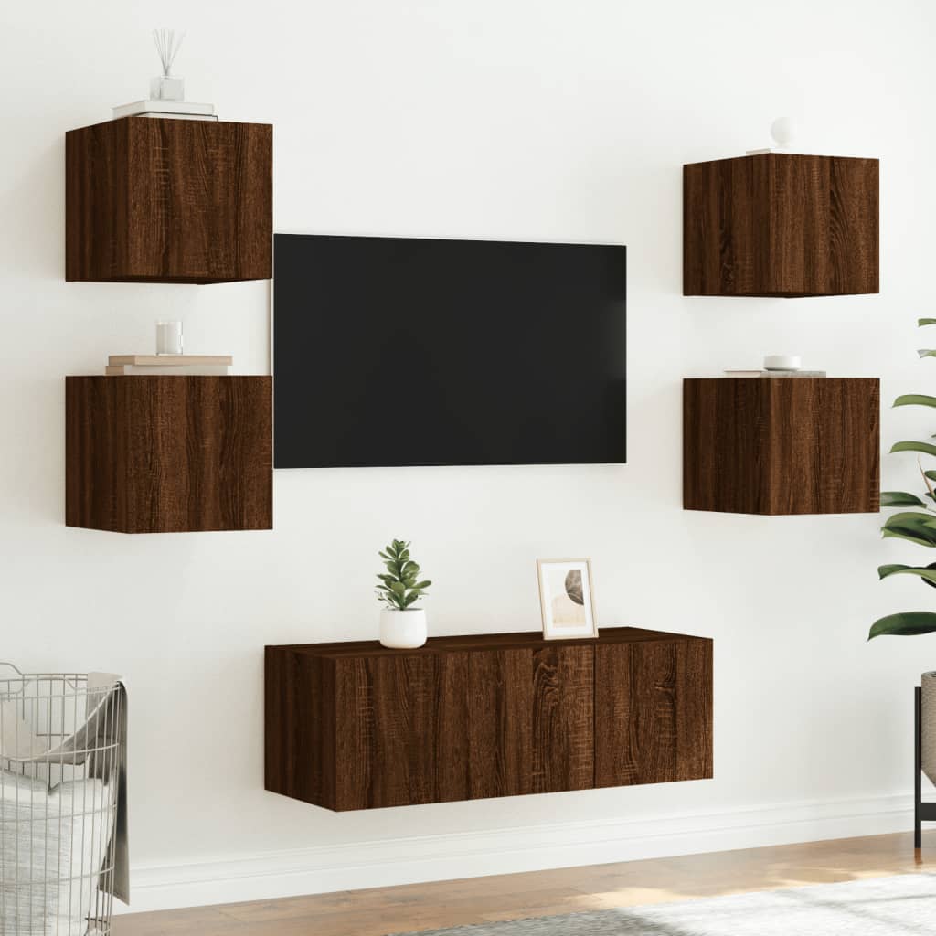 Tv-wandmeubel met LED-verlichting 30,5x35x30 cm bruineiken is nu te koop bij PeponiXL, paradijselijk wonen!