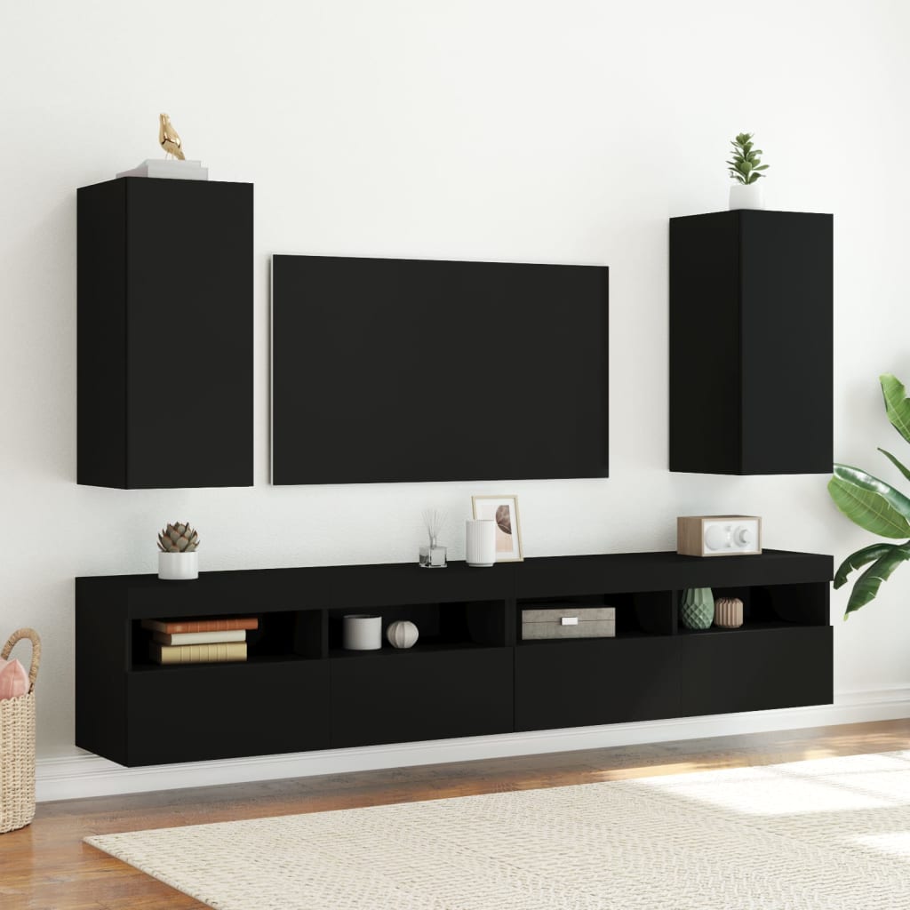 Tv-wandmeubel met LED-verlichting 30,5x35x70 cm zwart is nu te koop bij PeponiXL, paradijselijk wonen!
