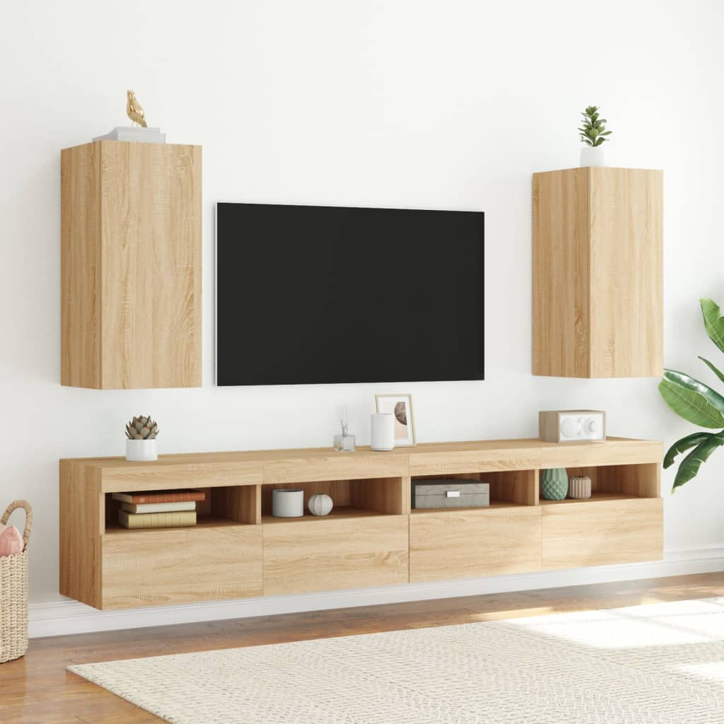 Tv-wandmeubel met LED-verlichting 30,5x35x70 cm sonoma eiken is nu te koop bij PeponiXL, paradijselijk wonen!