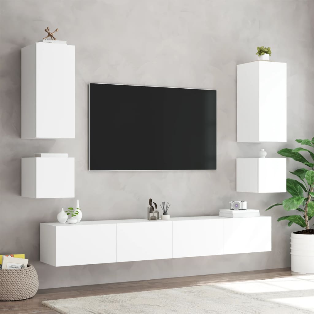 Tv-wandmeubelen met LED-verlichting 2 st 40,5x35x40 cm wit is nu te koop bij PeponiXL, paradijselijk wonen!