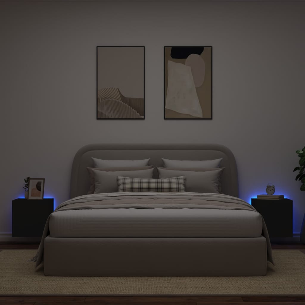 Tv-wandmeubelen met LED-verlichting 2 st 40,5x35x40 cm zwart is nu te koop bij PeponiXL, paradijselijk wonen!
